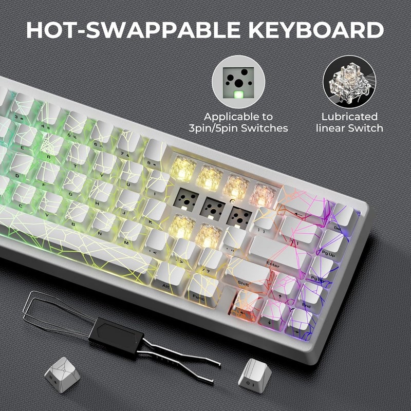 HITIME x XVX M67 Wireless 60% Percent Keyboard, QMK/VIA Gaming Keyboard, Tri-Mode Thocky Creamy Mechanical Key Board, Hot Swappable Gasket Mount RGB IMD Tech for Win/Mac, Spider Web Theme, White - Image 5